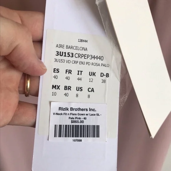 $865 Aire Barcelona Evening Maxi Dress/Gown Lace Nude Size US8